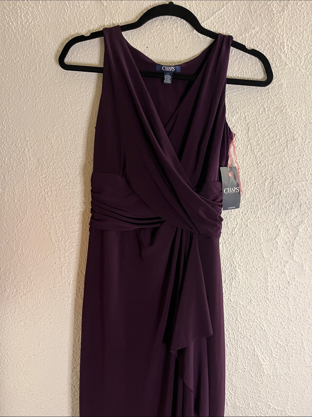 Chaps Women's Faux-Wrap Evening Dress in Deep Plum